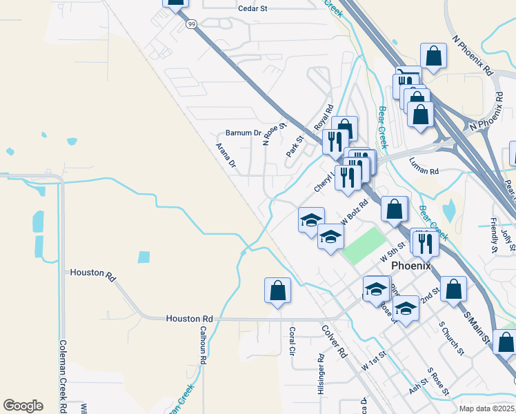 map of restaurants, bars, coffee shops, grocery stores, and more near 933 North Rose Street in Phoenix