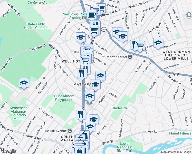 map of restaurants, bars, coffee shops, grocery stores, and more near in 