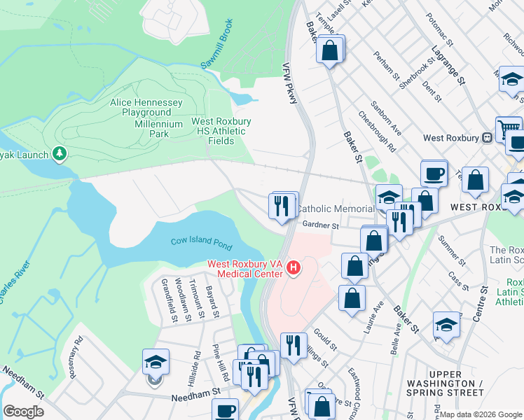 map of restaurants, bars, coffee shops, grocery stores, and more near in Boston