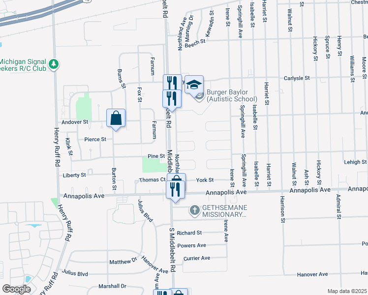 map of restaurants, bars, coffee shops, grocery stores, and more near 4309 Yorkville Court in Inkster