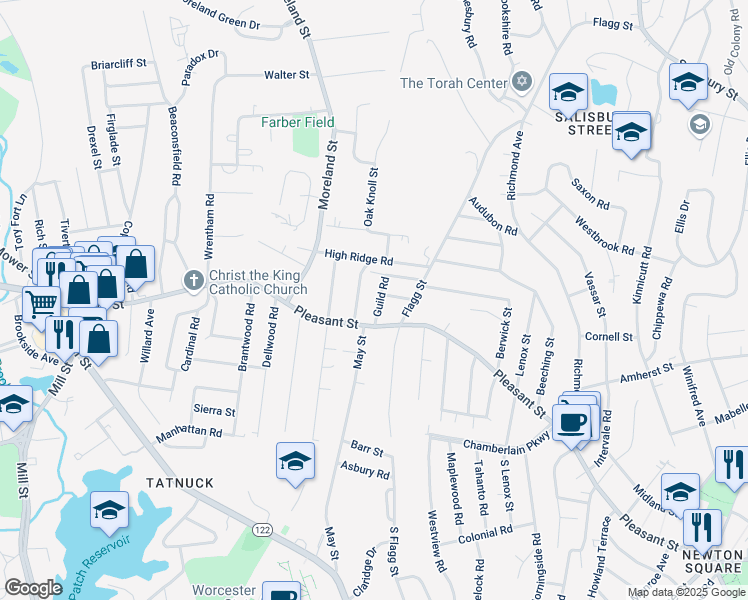 map of restaurants, bars, coffee shops, grocery stores, and more near 931 Pleasant Street in Worcester
