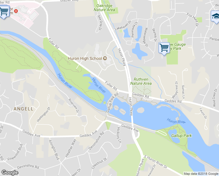 map of restaurants, bars, coffee shops, grocery stores, and more near 2940 Fuller Road in Ann Arbor