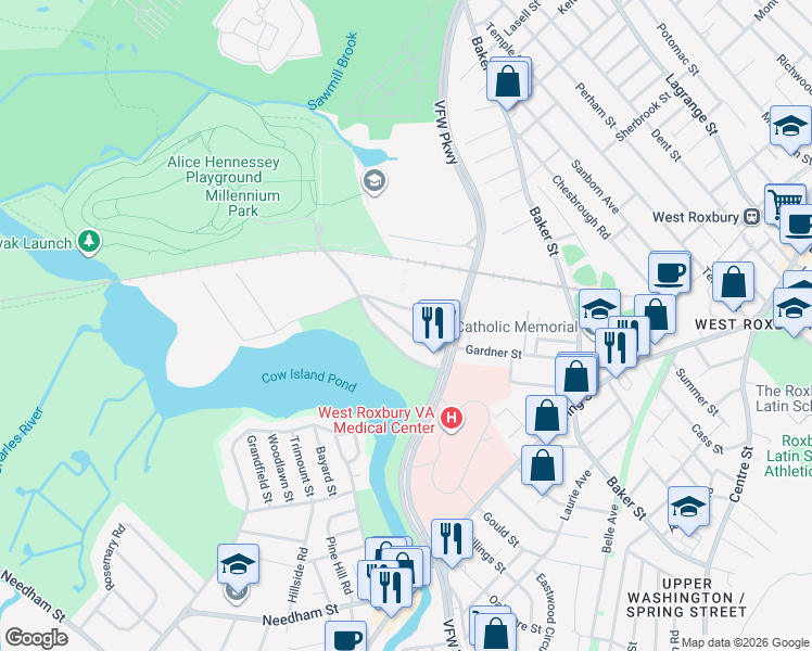map of restaurants, bars, coffee shops, grocery stores, and more near in Boston