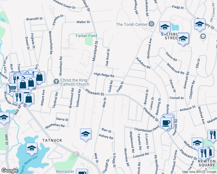map of restaurants, bars, coffee shops, grocery stores, and more near 931 Pleasant Street in Worcester