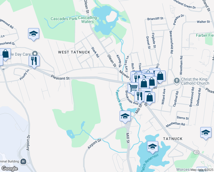 map of restaurants, bars, coffee shops, grocery stores, and more near 12 Andy Road in Worcester