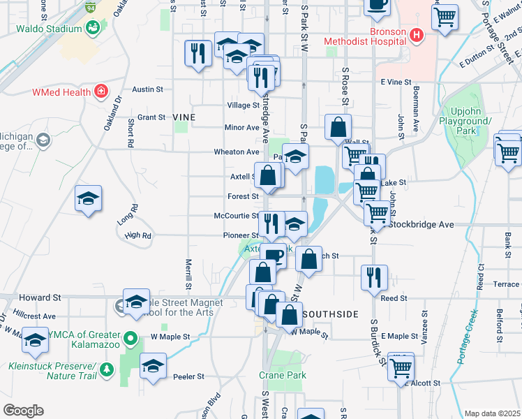 map of restaurants, bars, coffee shops, grocery stores, and more near 1410 South Westnedge Avenue in Kalamazoo