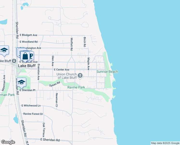 map of restaurants, bars, coffee shops, grocery stores, and more near 601 East Center Avenue in Lake Bluff
