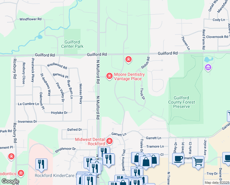 map of restaurants, bars, coffee shops, grocery stores, and more near 820 Featherstone Road in Rockford