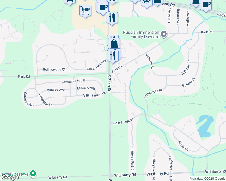 map of restaurants, bars, coffee shops, grocery stores, and more near 447 Sommerset Court in Ann Arbor