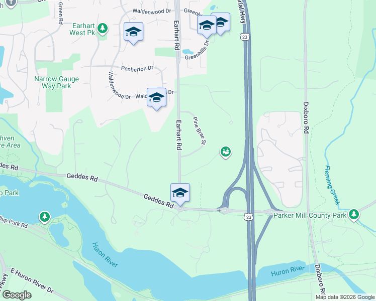 map of restaurants, bars, coffee shops, grocery stores, and more near 411 Pine Brae Street in Ann Arbor