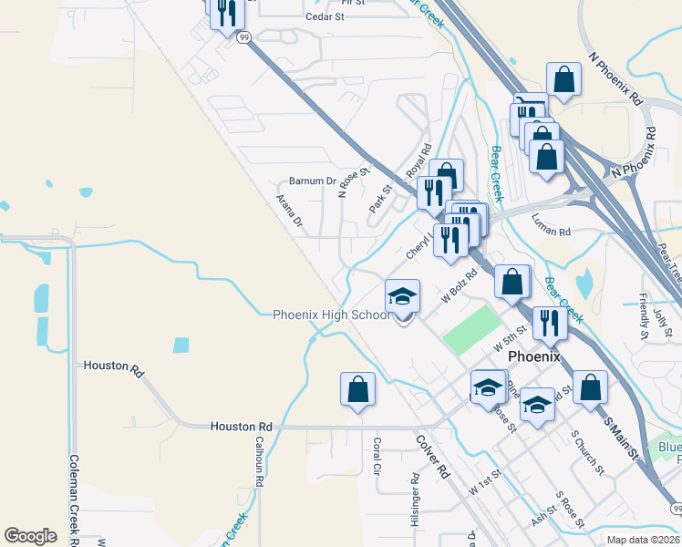 map of restaurants, bars, coffee shops, grocery stores, and more near 953 North Rose Street in Phoenix
