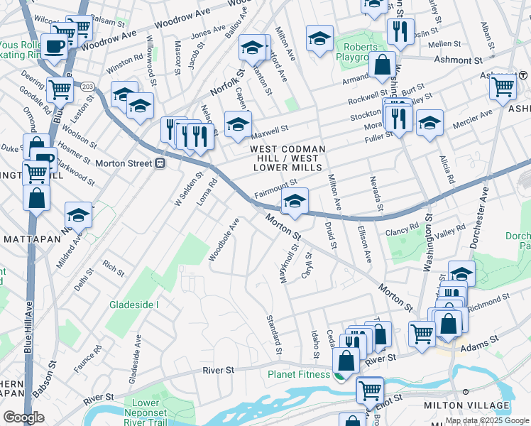 map of restaurants, bars, coffee shops, grocery stores, and more near 9 Gallivan Boulevard in Boston