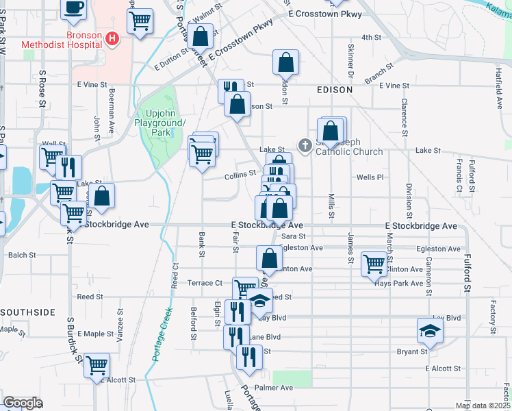 map of restaurants, bars, coffee shops, grocery stores, and more near 710 Collins Street in Kalamazoo