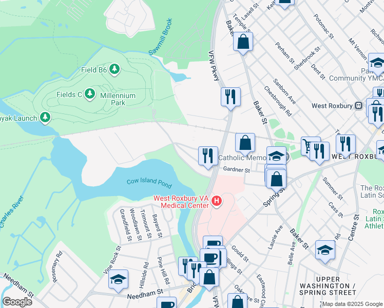 map of restaurants, bars, coffee shops, grocery stores, and more near 197 Gardner Street in Boston