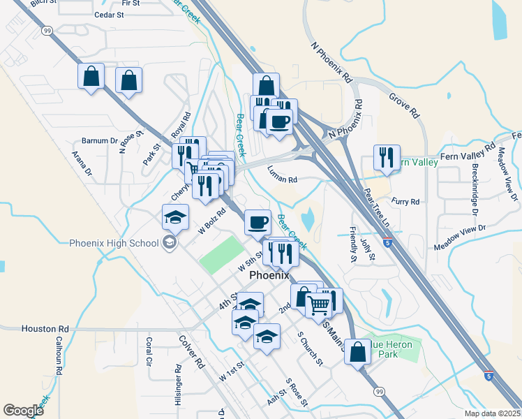 map of restaurants, bars, coffee shops, grocery stores, and more near 610 North Main Street in Phoenix