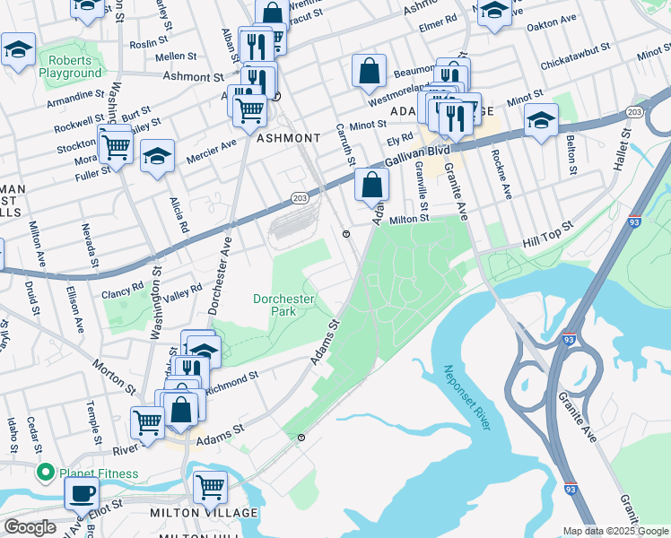 map of restaurants, bars, coffee shops, grocery stores, and more near 59 Hillsdale Street in Boston