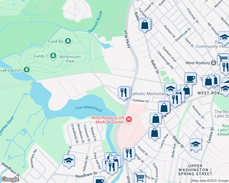 map of restaurants, bars, coffee shops, grocery stores, and more near 197 Gardner Street in Boston