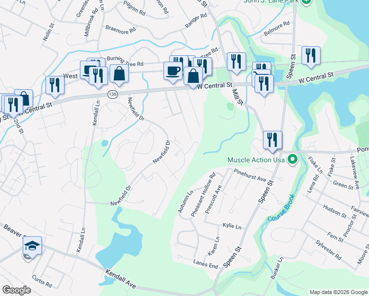 map of restaurants, bars, coffee shops, grocery stores, and more near 30 Silver Hill Lane in Natick