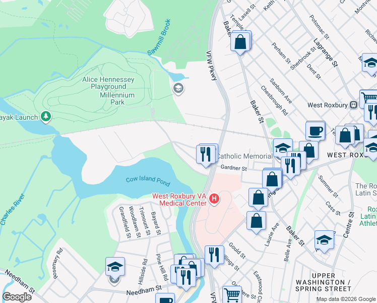 map of restaurants, bars, coffee shops, grocery stores, and more near 197 Gardner Street in Boston