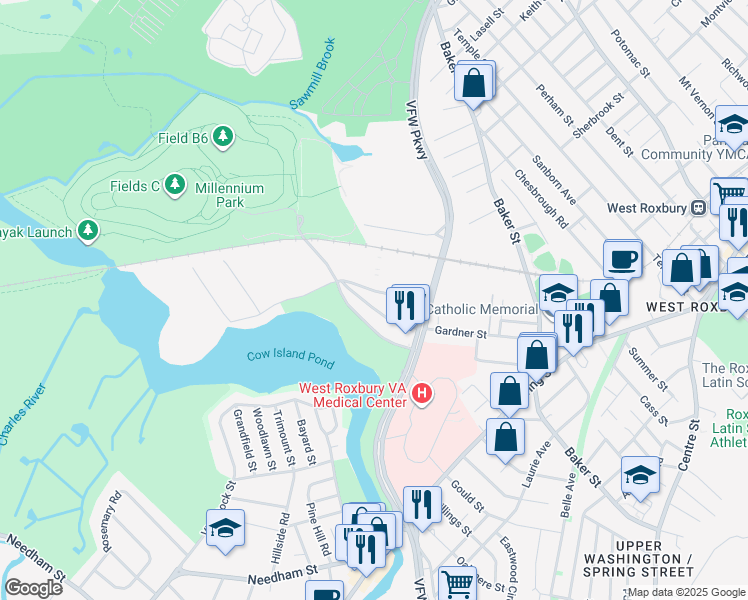 map of restaurants, bars, coffee shops, grocery stores, and more near 197 Gardner Street in Boston