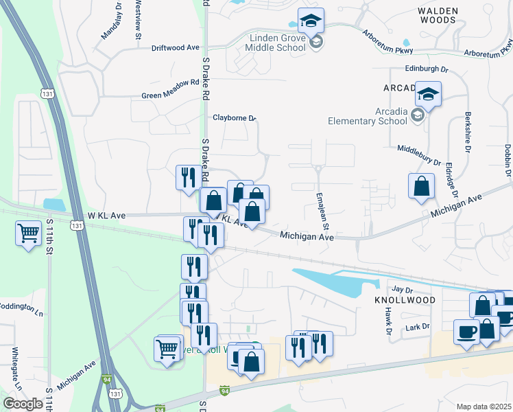 map of restaurants, bars, coffee shops, grocery stores, and more near 1230 Little Drive in Kalamazoo