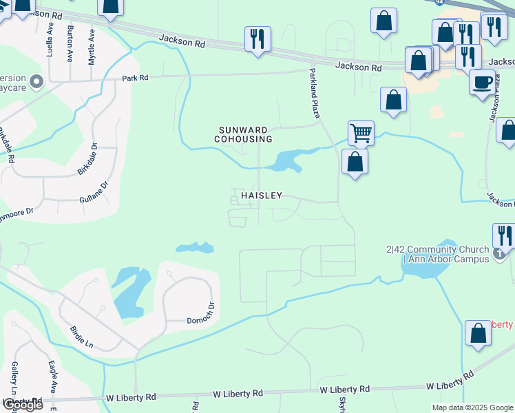 map of restaurants, bars, coffee shops, grocery stores, and more near 526 Little Lake Drive in Ann Arbor