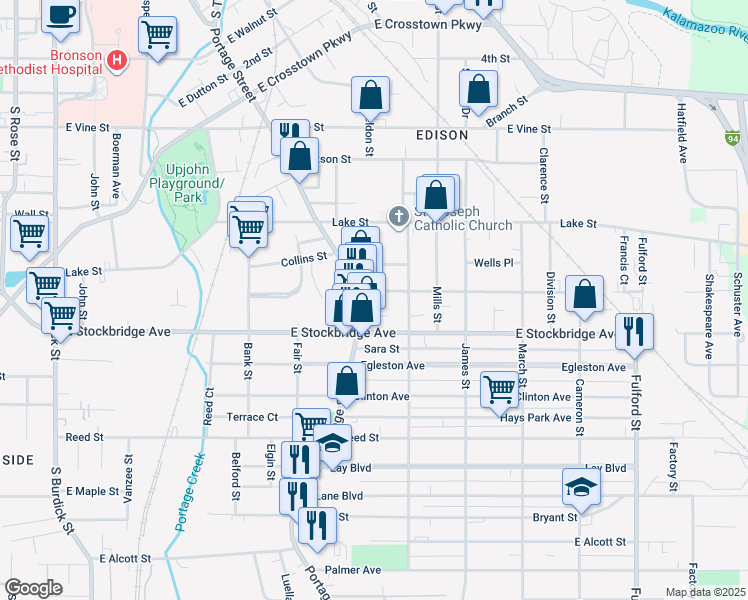 map of restaurants, bars, coffee shops, grocery stores, and more near 901 Washington Avenue in Kalamazoo