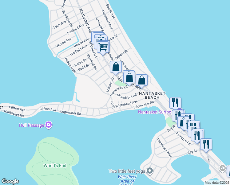 map of restaurants, bars, coffee shops, grocery stores, and more near 64 Nantasket Road in Hull