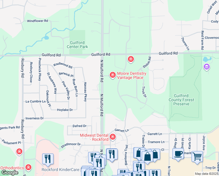 map of restaurants, bars, coffee shops, grocery stores, and more near 820 Featherstone Road in Rockford