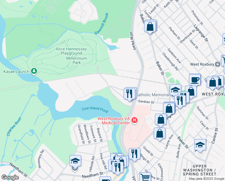 map of restaurants, bars, coffee shops, grocery stores, and more near in Boston