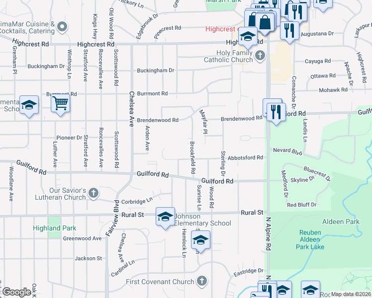 map of restaurants, bars, coffee shops, grocery stores, and more near in Rockford