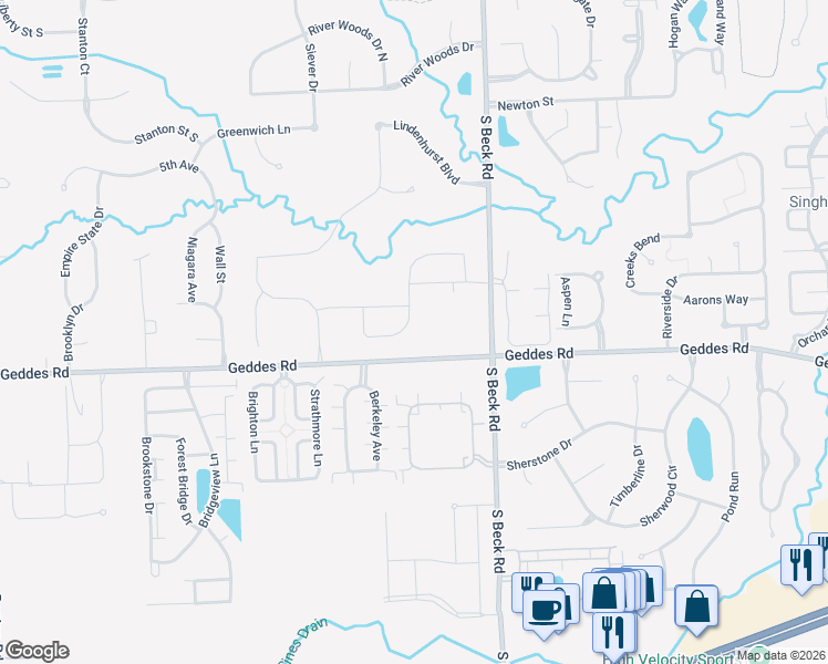 map of restaurants, bars, coffee shops, grocery stores, and more near 3696 Park Creek Lane in Canton