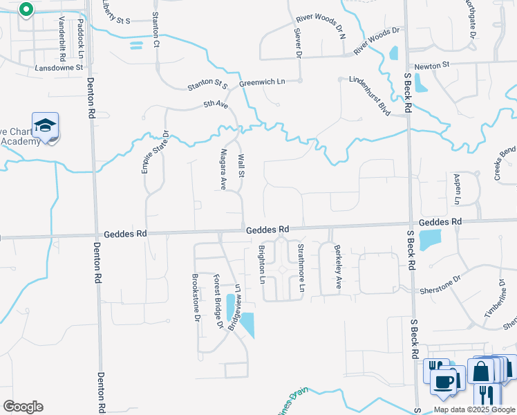 map of restaurants, bars, coffee shops, grocery stores, and more near 3639 Times Square Boulevard in Canton