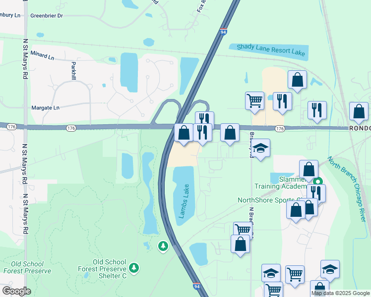 map of restaurants, bars, coffee shops, grocery stores, and more near 14245 West Rockland Road in Libertyville