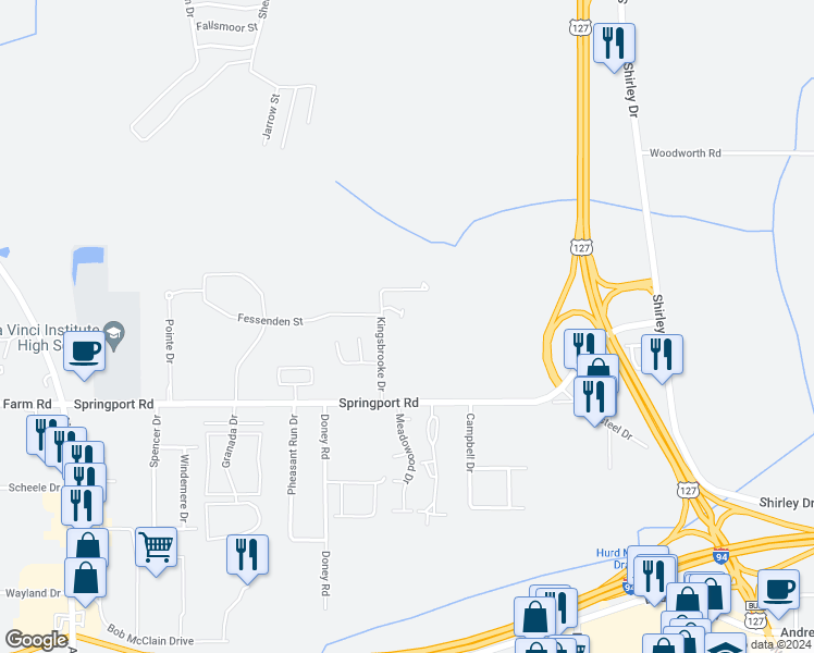 map of restaurants, bars, coffee shops, grocery stores, and more near 3000 Kingsbrooke Drive in Jackson