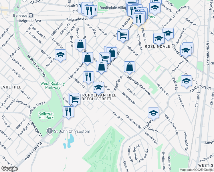 map of restaurants, bars, coffee shops, grocery stores, and more near 179 Cornell Street in Boston
