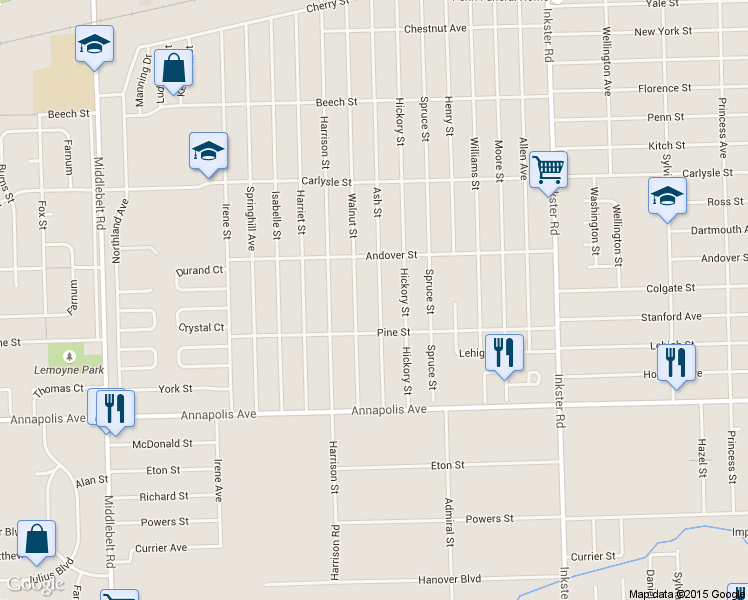 map of restaurants, bars, coffee shops, grocery stores, and more near 4106 Ash Street in Inkster