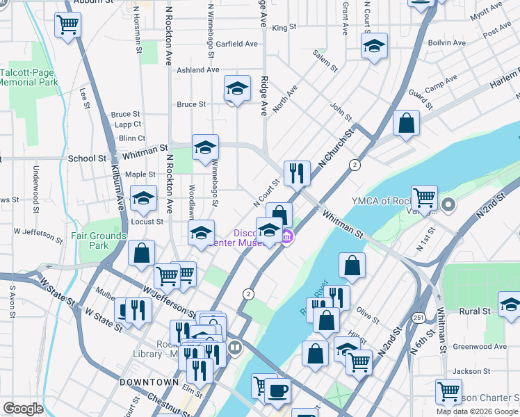 map of restaurants, bars, coffee shops, grocery stores, and more near in Rockford
