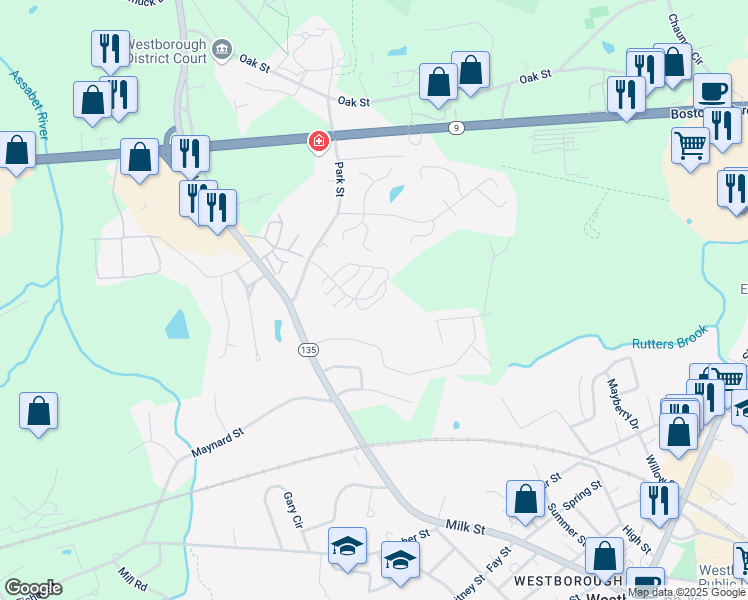 map of restaurants, bars, coffee shops, grocery stores, and more near 450 Treetop Park in Westborough