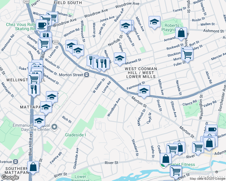 map of restaurants, bars, coffee shops, grocery stores, and more near 23 Owen Street in Boston
