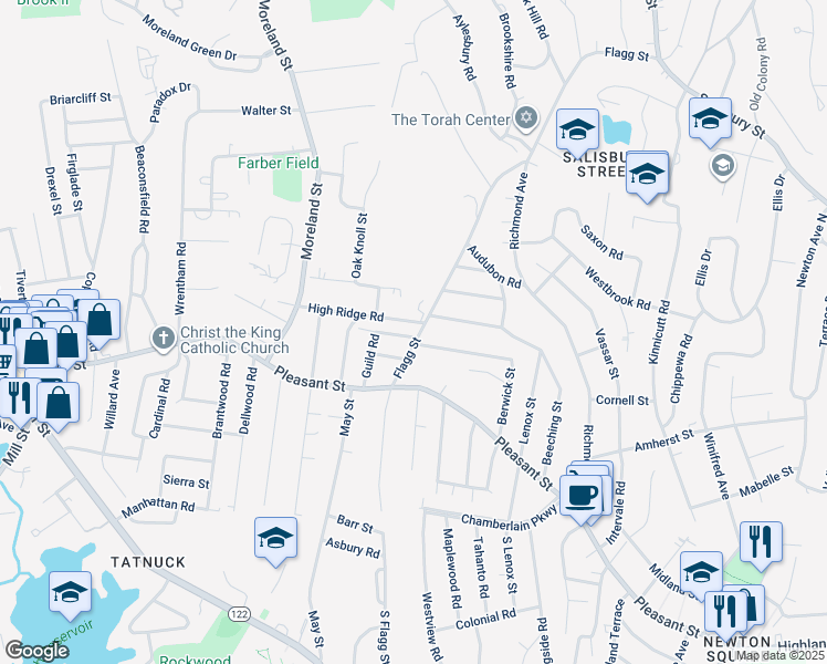 map of restaurants, bars, coffee shops, grocery stores, and more near 2 Hanna Road in Worcester