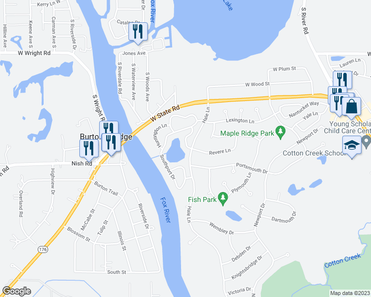 map of restaurants, bars, coffee shops, grocery stores, and more near 3403 York Lane in Island Lake