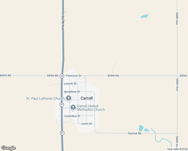 map of restaurants, bars, coffee shops, grocery stores, and more near 56723-56737 859th Road in Carroll