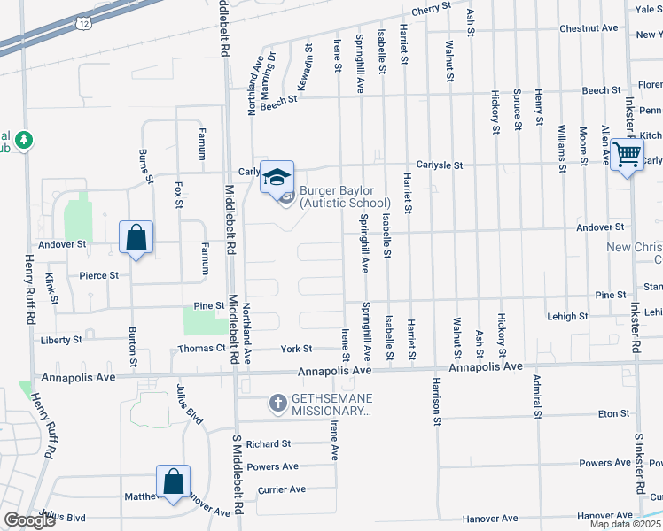 map of restaurants, bars, coffee shops, grocery stores, and more near 4075 Irene Street in Inkster