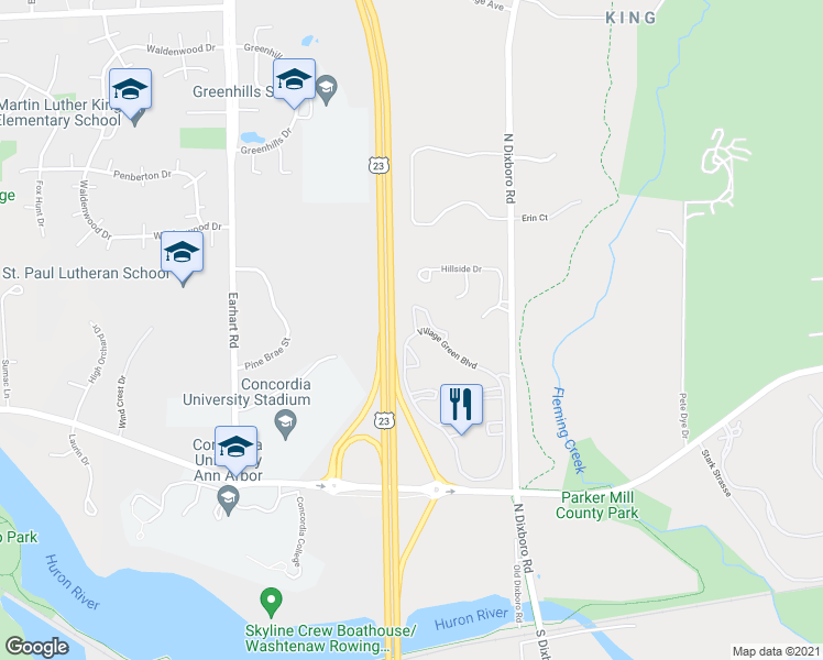 map of restaurants, bars, coffee shops, grocery stores, and more near 394 Village Green Boulevard in Ann Arbor