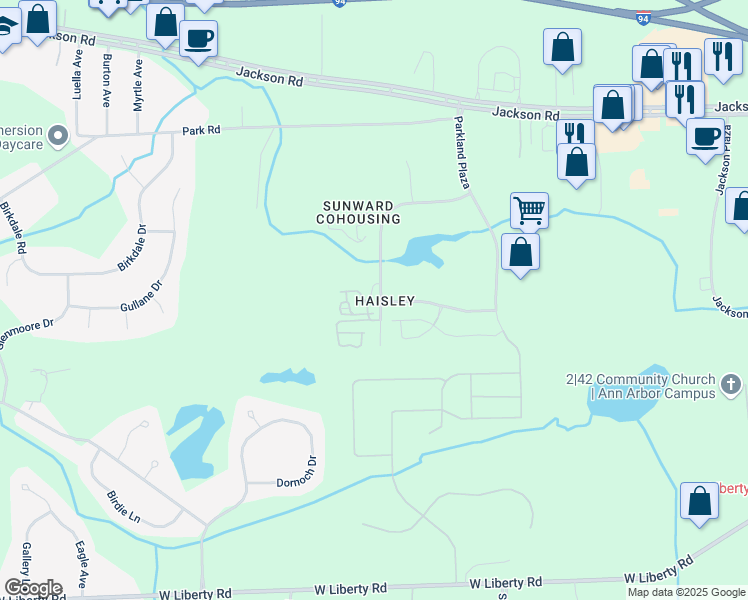 map of restaurants, bars, coffee shops, grocery stores, and more near 526 Little Lake Drive in Ann Arbor