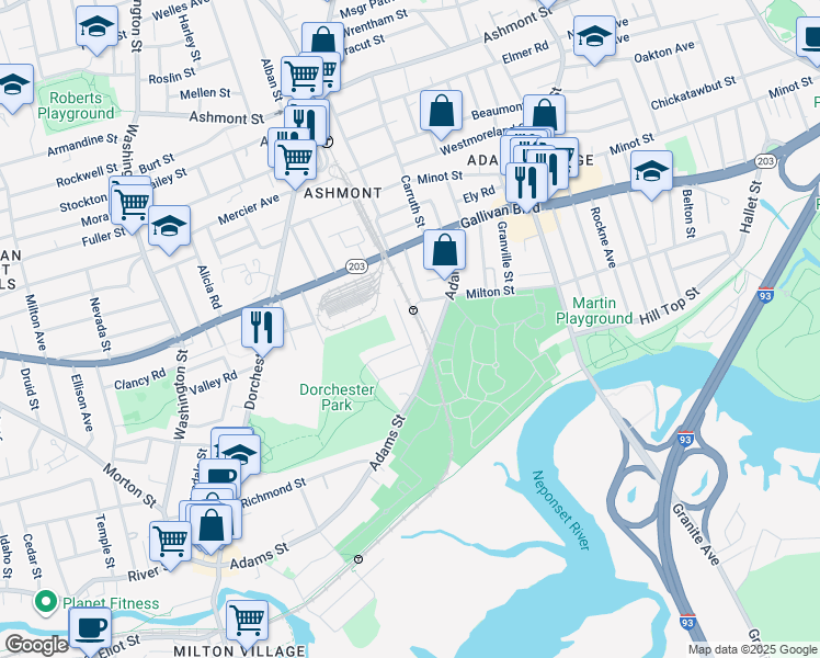 map of restaurants, bars, coffee shops, grocery stores, and more near 59 Hillsdale Street in Boston