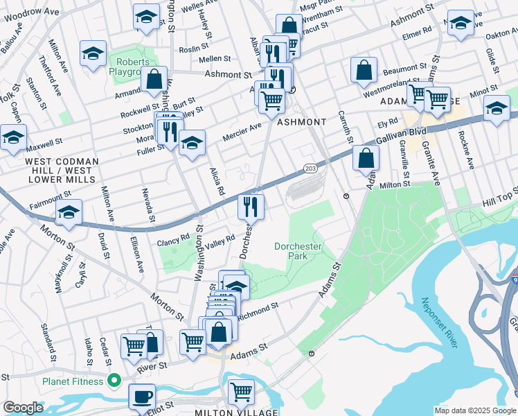 map of restaurants, bars, coffee shops, grocery stores, and more near 11 Brookvale Street in Boston