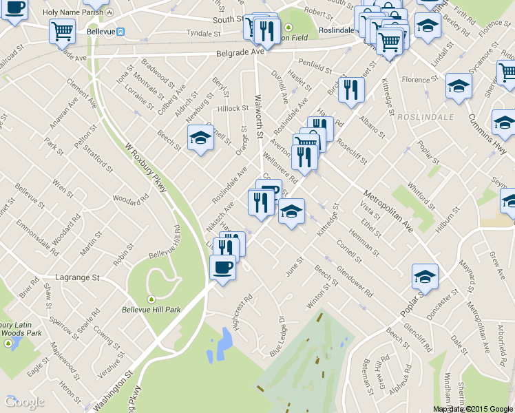map of restaurants, bars, coffee shops, grocery stores, and more near in Boston