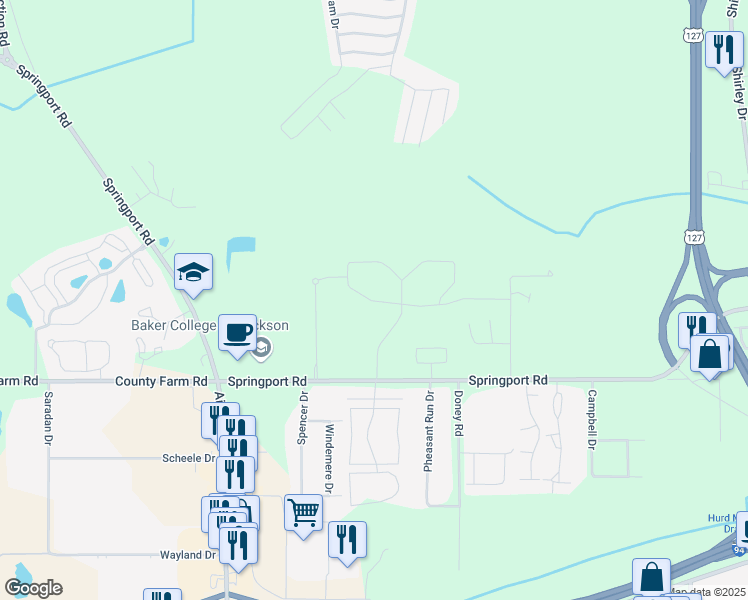 map of restaurants, bars, coffee shops, grocery stores, and more near 2530 Springport Road in Jackson